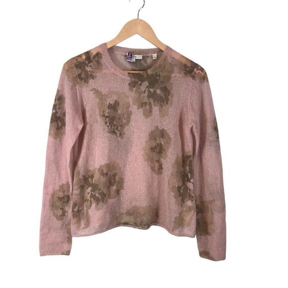 Vince Dahlia Print Alpaca & Mohair Blend Crewneck Sweater Medium Semi Sheer - Picture 1 of 8